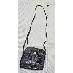 Liz Claiborne Women's Crossbody Bag Small Black Faux Leather Croc Textured